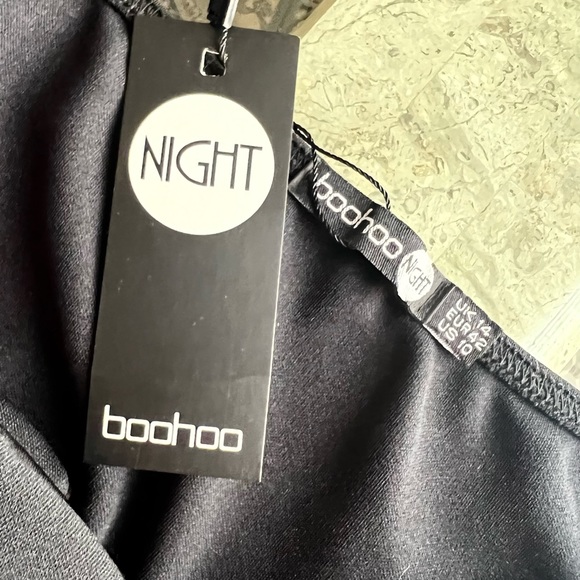 Boohoo Night Bandeau Thigh Maxi Black Dress Button Down V Cut Neckline - Picture 8 of 11